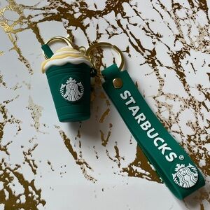 Green Coffee Cup Keychain with Strap